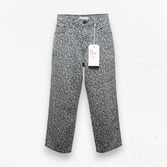 Levi's Black White Floral Baggy Dad Wellthread High Rise Straight Jeans Size 26 - Picture 1 of 16